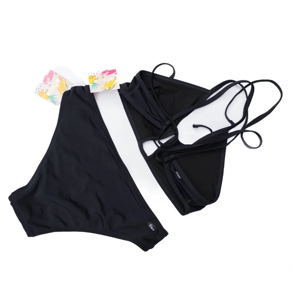 Fleo Bikini Set NWT Black Size XL Top & Bottom 2-Piece Swimwear Beachwear Pool - Picture 2 of 8